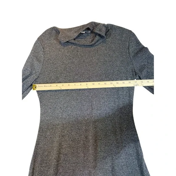 Shilla Womens Mock Neck Ruffle Mini Dress Charcoal Grey Marled Bell Sleeve L - Picture 4 of 5